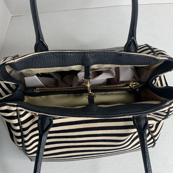 Kate Spade black/white striped canvas leather satchel bag - Picture 5 of 9